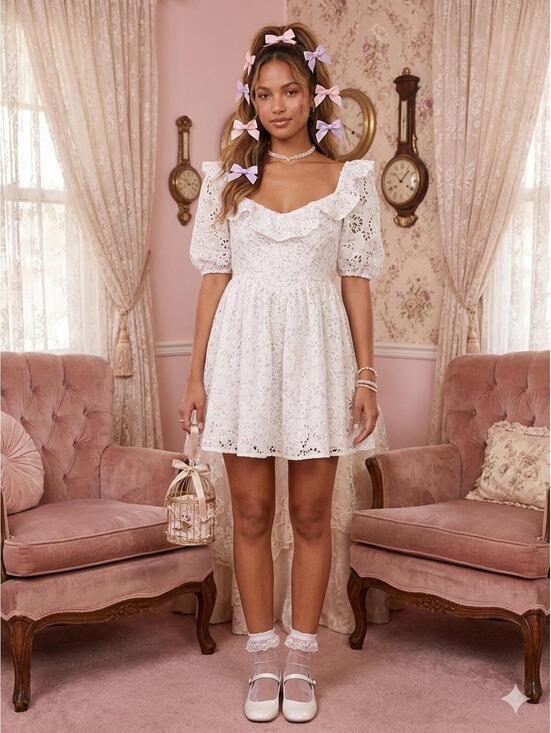 For Love And Lemons Dresses & Skirts - For Love & Lemons L Floral Eyelet Mini Dress cottagecore